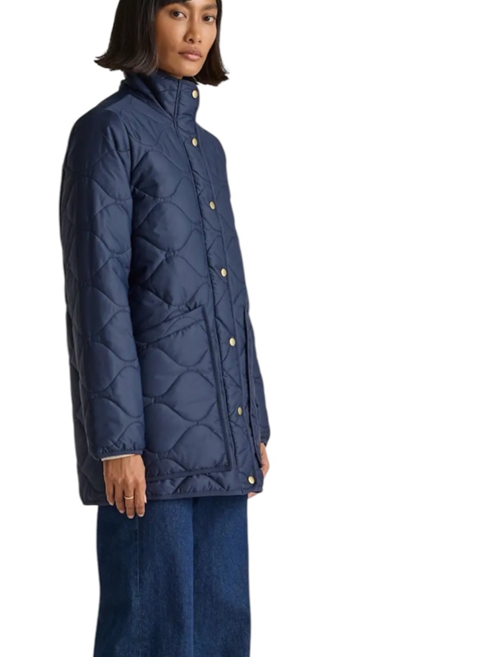 Quince Featherless Quilted Long puffer jacket in Admiral